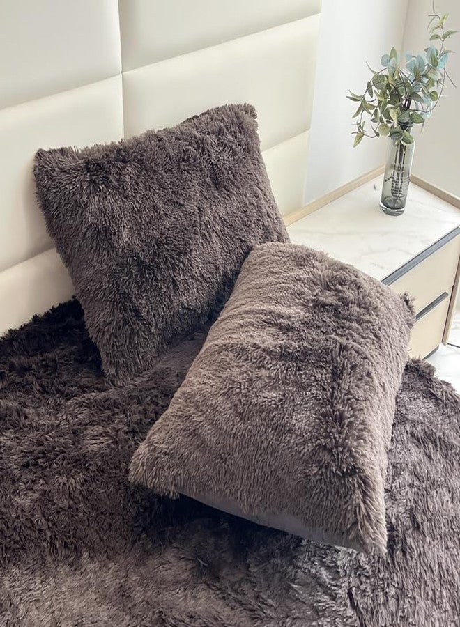 Roscloud Kid Faux Fur Gray Queen 4 PC Sheet Set with Extra Soft Plush Velvet Flannel Fluffy Fuzzy (Pillowcase x 2, Flat Sheet x 1, Fitted Sheet x 1) - Image 4