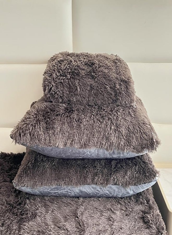 Roscloud Kid Faux Fur Gray Queen 4 PC Sheet Set with Extra Soft Plush Velvet Flannel Fluffy Fuzzy (Pillowcase x 2, Flat Sheet x 1, Fitted Sheet x 1) - Image 5