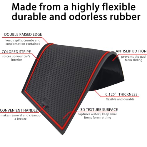 LOCOY Center Console Liner for Honda Civic 11th Gen Sedan Accessories 2022-2024 2025 2026, Cup Holder Mat, Coaster Trim, Door Slot Pad, Non-Slip Interior, Custom Rubber Decoration Insert (16pcs, Red) - Image 5