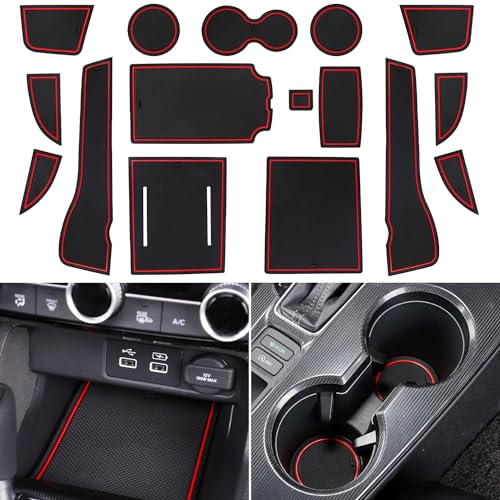 LOCOY Center Console Liner for Honda Civic 11th Gen Sedan Accessories 2022-2024 2025 2026, Cup Holder Mat, Coaster Trim, Door Slot Pad, Non-Slip Interior, Custom Rubber Decoration Insert (16pcs, Red) - Image 1