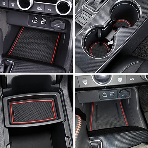 LOCOY Center Console Liner for Honda Civic 11th Gen Sedan Accessories 2022-2024 2025 2026, Cup Holder Mat, Coaster Trim, Door Slot Pad, Non-Slip Interior, Custom Rubber Decoration Insert (16pcs, Red) - Image 2