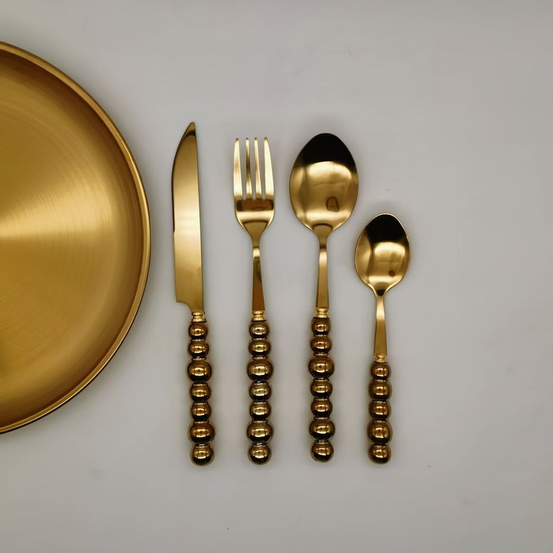 20pc Golden Stainless Steel Utensil Set with Pearl Handles for 4-5 People - Image 2