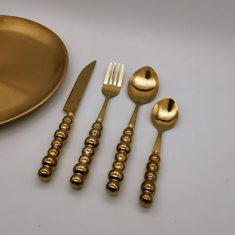 20pc Golden Stainless Steel Utensil Set with Pearl Handles for 4-5 People - Image 3