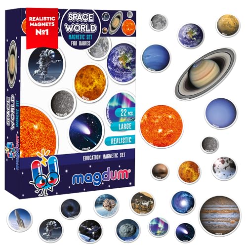 magdum Solar System Fridge Magnets for Kids - Magdum - 22 Realistic Space Magnets for Toddlers - Real Refrigerator Magnets - Planets for Kids – Magnetic Universe - Science Toys for Children - Astronomy Gifts - Image 1