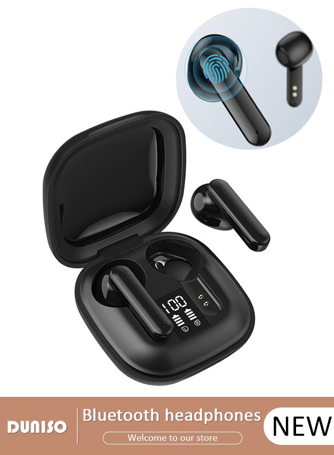 DUNISO Wireless Earbuds Bluetooth 5.2 Headphones with Electric quantity display Noise Cancelling Stereo Sweatproof Mini Earphones with Charging Case for in-Ear Buds Tiny Size for Commute, Work  - Image 1