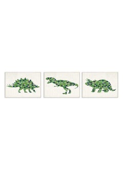 Stupell Industries Geometric Dinosaurs Green Blue Kids, Design By Artist Daphne Polselli Art, 3Pc, Each 10 X 0.5 X 15, Wall Plaque  - Image 1