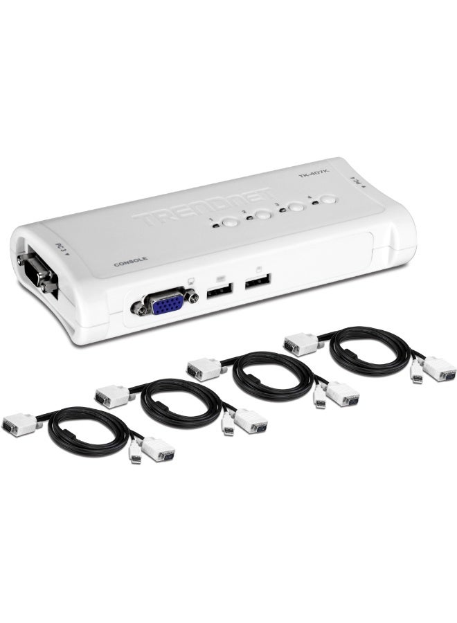 Trendnet 4-Port USB KVM Switch Kit with VGA Support for PC Server and Monitor Control,WHITE - TK-407K - Image 4