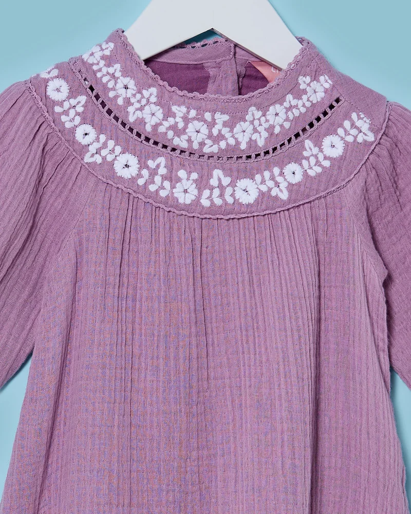 REDTAG Infant Girls Purple Embroidery Dress