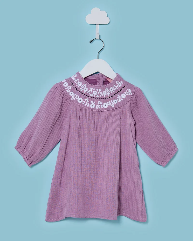 REDTAG Infant Girls Purple Embroidery Dress