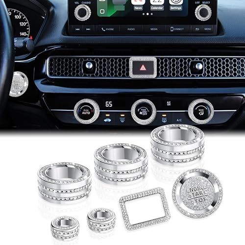 DvlynAuroa for Honda Civic Accessories 2022-2026, CRV/HRV/Acura Integra 2023-2026, Accord 2023-2025, 8PCS Aluminum Alloy Knob Cover Set (Bling) Fits 7-inch Screen with 2 Radio Knob - Image 1