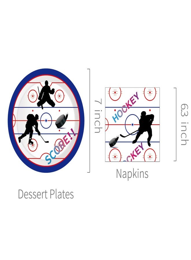 Lide Road Hockey Party Paper Plates and Napkins for 24 Guests - 64 Pcs Sports Birthday Decoration Set Includes Disposable Dessert Plates and Napkins for Ice Hockey Theme Party - Image 3
