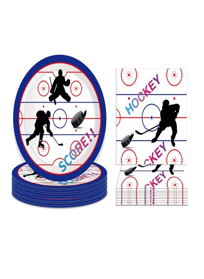 Lide Road Hockey Party Paper Plates and Napkins for 24 Guests - 64 Pcs Sports Birthday Decoration Set Includes Disposable Dessert Plates and Napkins for Ice Hockey Theme Party - Image 2