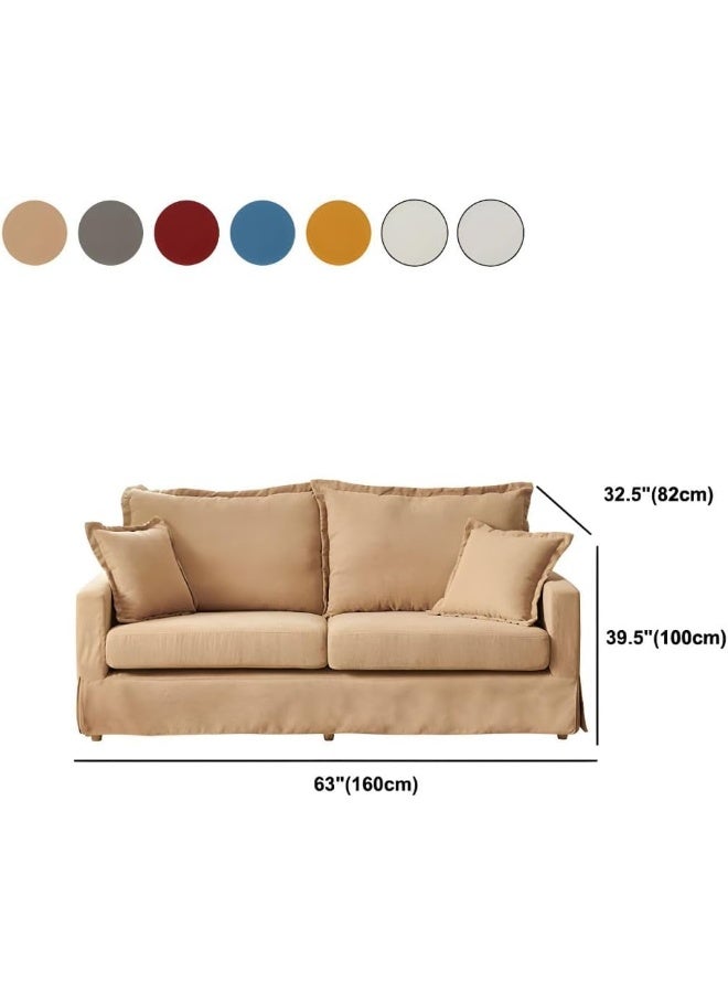 Ripple FURNITURE UAE Homes Contemporary White Cotton Blend Loveseat with Square Arms and Decorative Pillows, Modern Living Room Sofa (Khaki) - Image 2