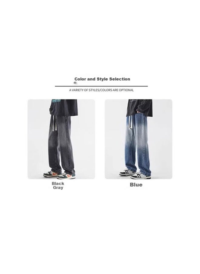Dingfengbaoluo Men's Jeans, Spring And Summer High Street Straight-leg Trousers, American Retro Loose Wide-leg Casual Pants, 506 Blue, 3XL - Image 3