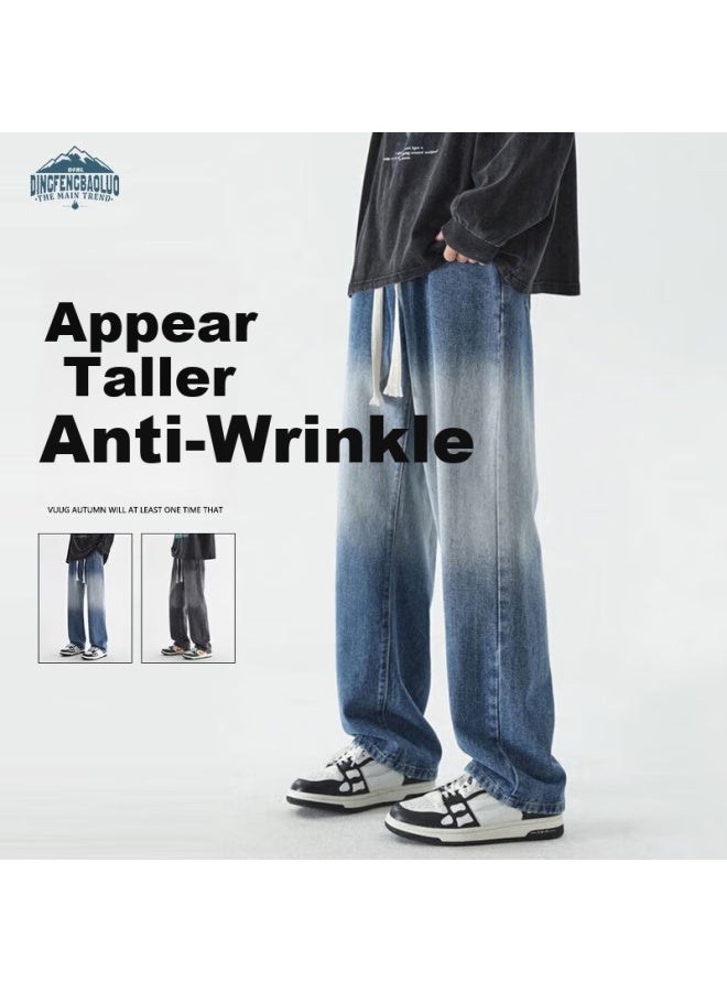Dingfengbaoluo Men's Jeans, Spring And Summer High Street Straight-leg Trousers, American Retro Loose Wide-leg Casual Pants, 506 Blue, 3XL - Image 1