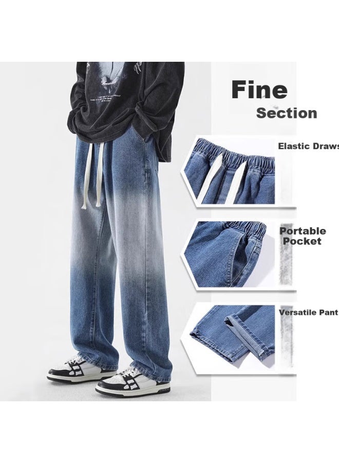 Dingfengbaoluo Men's Jeans, Spring And Summer High Street Straight-leg Trousers, American Retro Loose Wide-leg Casual Pants, 506 Blue, 3XL - Image 2