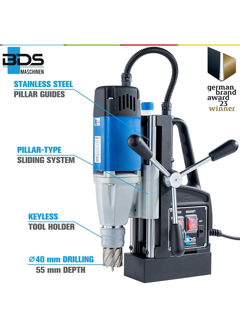 BDS Maschinen - BDS Maschinen Magnetic Drilling Machine With Pillar Type Sliding System Mabasic 40 40 Mm Diameter X 55 Mm Cutting Depth Keyless Tool Holder Designed In Germany Blue - Image 1