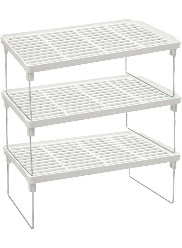 Purfex 3-Piece Kitchen Storage Shelf Organizer Set,Cabinet Organizer Shelf, Stackable Plastic Foldable Countertop Storage Stand with Metal Legs for Kitchen, Bathroom, Desk, Cabinet & Pantry - Image 1