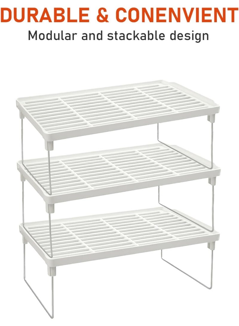 Purfex 3-Piece Kitchen Storage Shelf Organizer Set,Cabinet Organizer Shelf, Stackable Plastic Foldable Countertop Storage Stand with Metal Legs for Kitchen, Bathroom, Desk, Cabinet & Pantry - Image 4