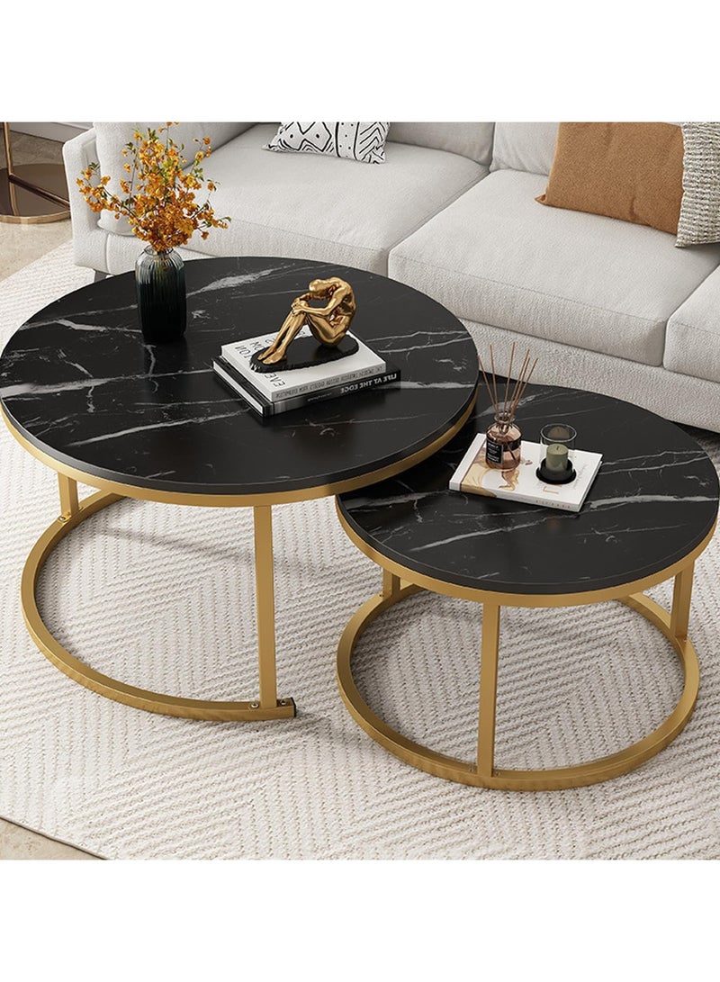 Jorunb Round Coffee Table Set of 2, End Tables for Living Room,Coffee Table Set,Living Room Table Marble Accent Furniture Metal Frame,Sturdy Stacking Side Tables,Easy Assembly  - Image 1