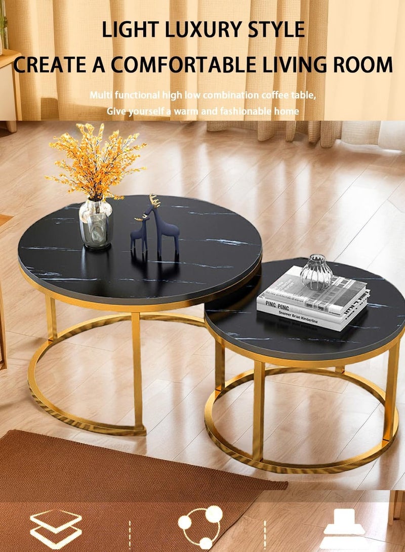 Jorunb Round Coffee Table Set of 2, End Tables for Living Room,Coffee Table Set,Living Room Table Marble Accent Furniture Metal Frame,Sturdy Stacking Side Tables,Easy Assembly  - Image 3