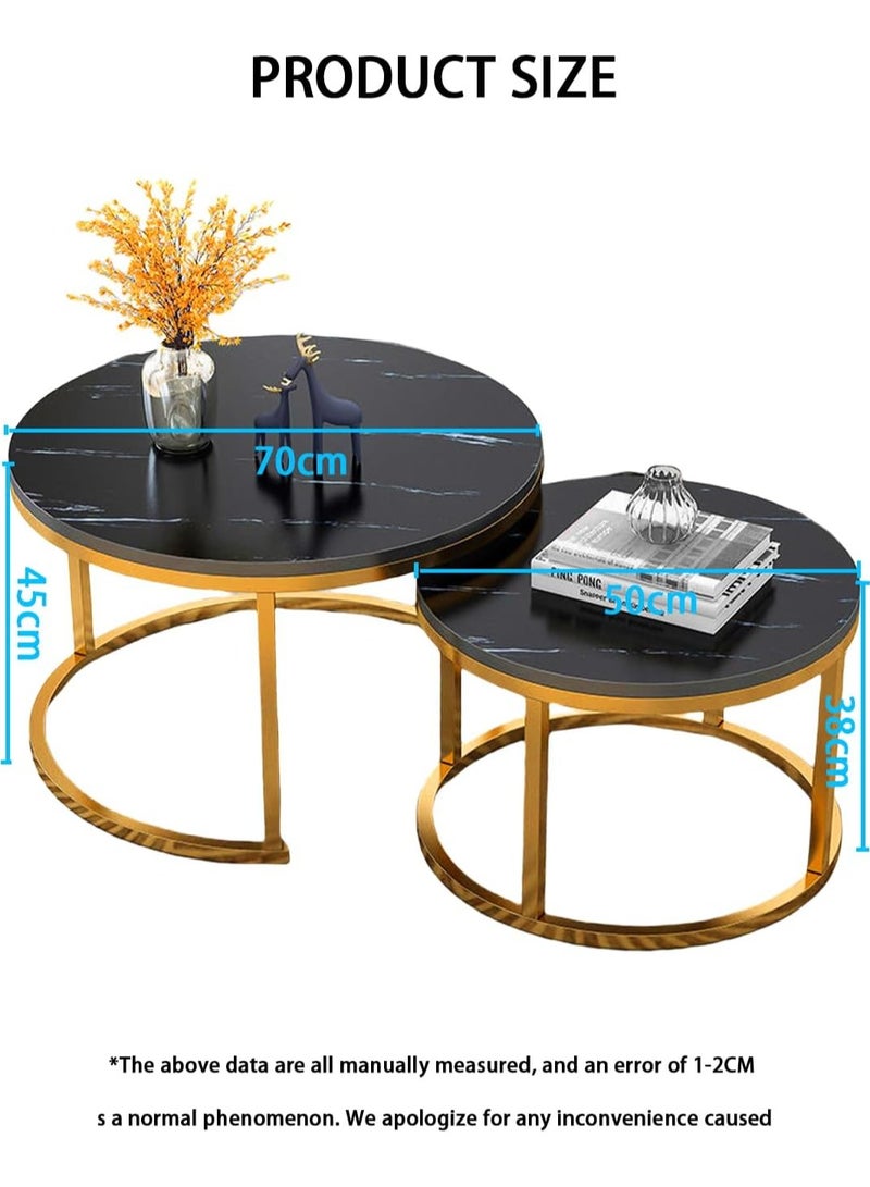 Jorunb Round Coffee Table Set of 2, End Tables for Living Room,Coffee Table Set,Living Room Table Marble Accent Furniture Metal Frame,Sturdy Stacking Side Tables,Easy Assembly  - Image 2