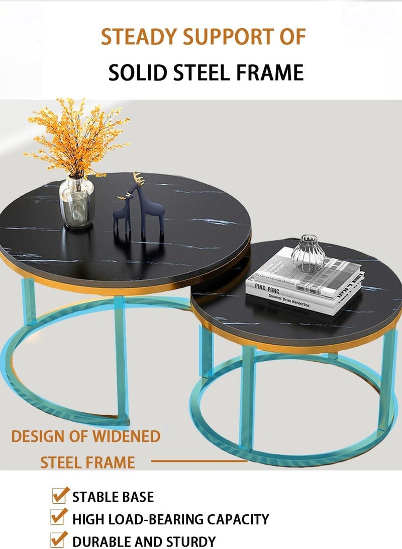 Jorunb Round Coffee Table Set of 2, End Tables for Living Room,Coffee Table Set,Living Room Table Marble Accent Furniture Metal Frame,Sturdy Stacking Side Tables,Easy Assembly  - Image 5