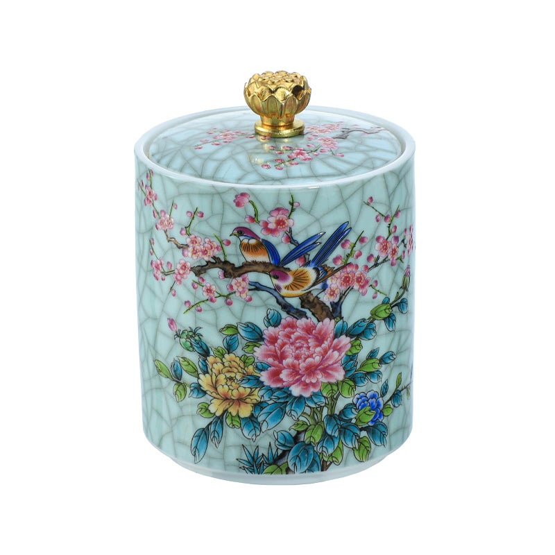 Bicuzat Enamel Ceramic Tea Caddy Tea Canister Tea Storage Container Tins Jar with Airtight Lid Waterproof Tank for Tea Coffee Herb Sugar Spice Nuts
