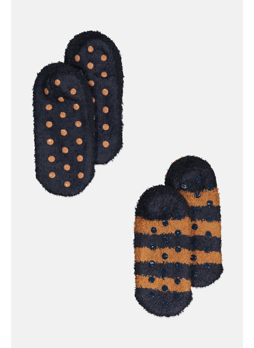 Tchibo Kids Girl 2 Pairs Textured Slipper Socks, Navy  - Image 2