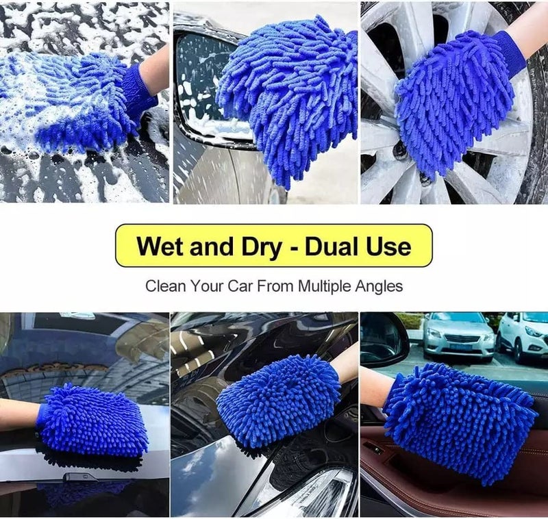 MAX Double Sided Microfibre Wash Mitt Cleaning Gloves (1 Pcs) | Extra Large, Super Absorbent, Big Chenille Mitt Glove, 2400 GSM, 26 x 19 cm, Blue - Image 5