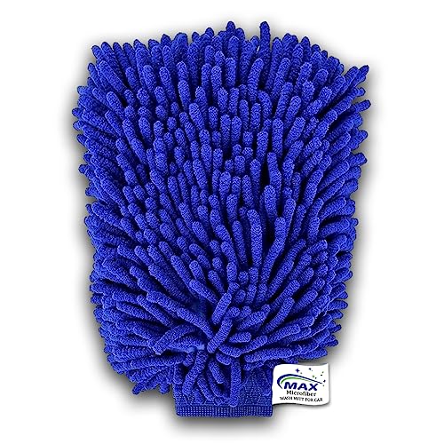 MAX Double Sided Microfibre Wash Mitt Cleaning Gloves (1 Pcs) | Extra Large, Super Absorbent, Big Chenille Mitt Glove, 2400 GSM, 26 x 19 cm, Blue - Image 1