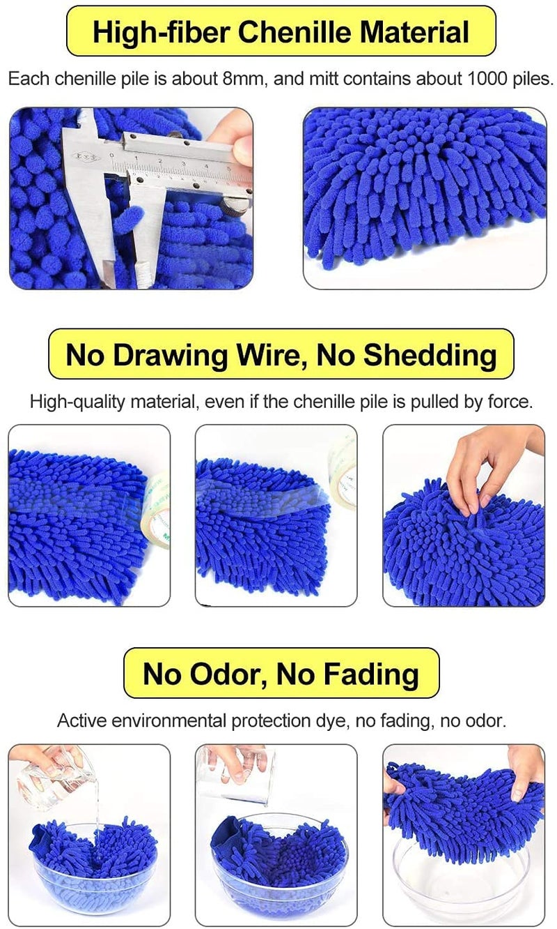 MAX Double Sided Microfibre Wash Mitt Cleaning Gloves (1 Pcs) | Extra Large, Super Absorbent, Big Chenille Mitt Glove, 2400 GSM, 26 x 19 cm, Blue - Image 4