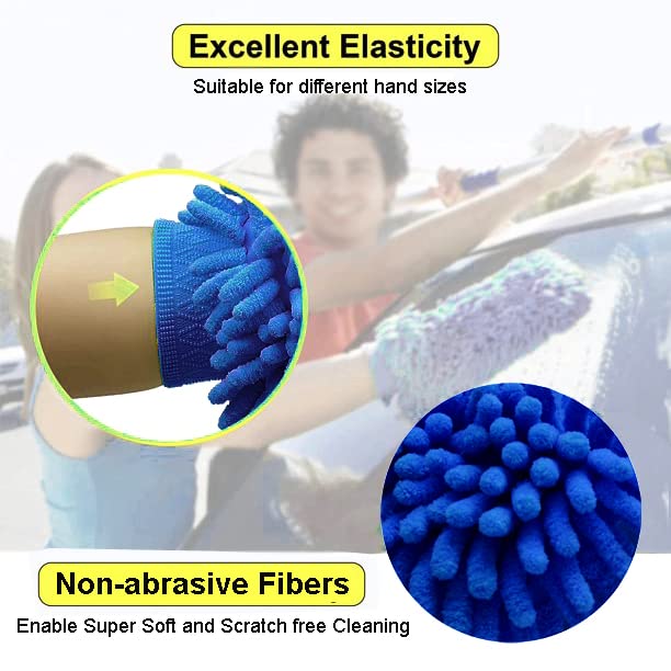 MAX Double Sided Microfibre Wash Mitt Cleaning Gloves (1 Pcs) | Extra Large, Super Absorbent, Big Chenille Mitt Glove, 2400 GSM, 26 x 19 cm, Blue - Image 2