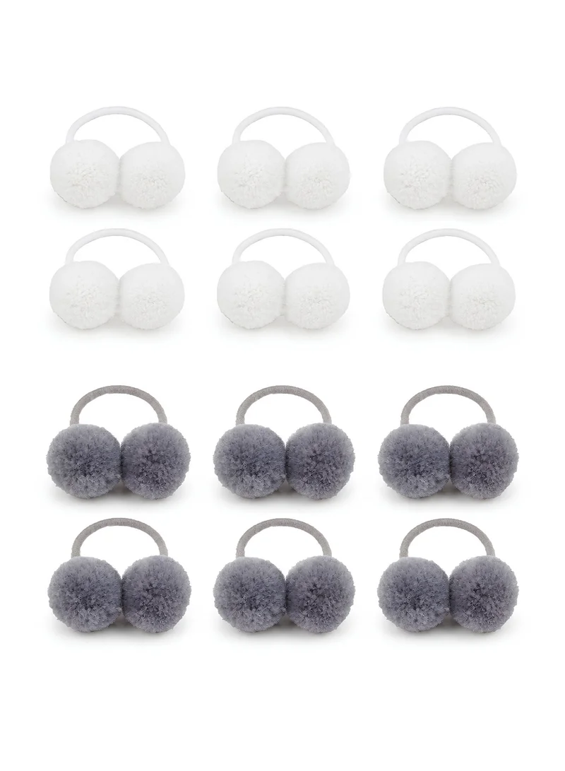 Pompom balls Hair Ties – 24 Pieces – Girls' Elastic Hair Ties & Ponytail Holders for Toddlers and Children, Colorful Hair Accessories for School, Daily Wear & Parties Grey