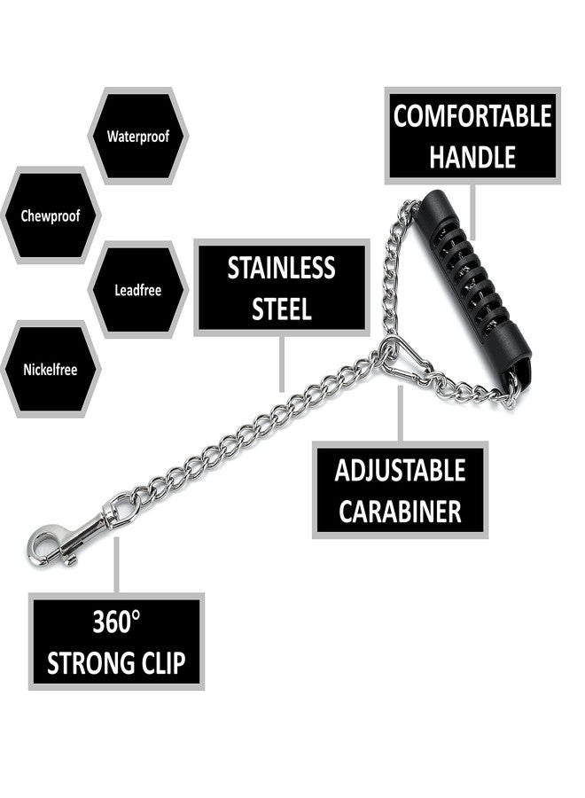 MOZETO Stainless Steel Short Dog Leash for Training - MOZETO Adjustable 12-15in Chew Proof Heavy Duty Leash with Comfortable Hard Handle for Small Medium Large Dogs - Image 2