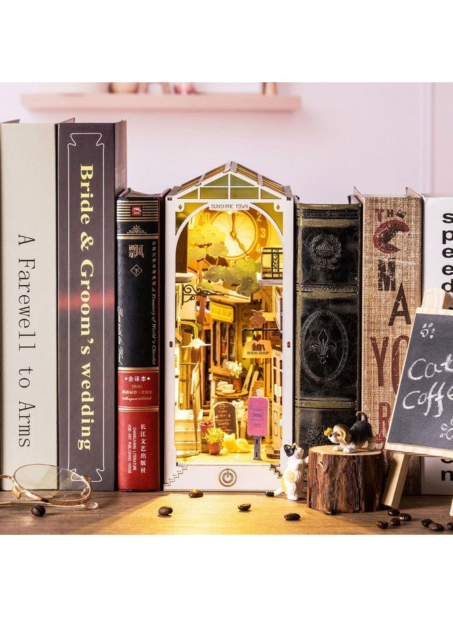Rolife Rolife DIY Book Nook Kit 3D Wooden Puzzle for Adults 9.5" Bookshelf Indert Decor with LED Miniature Dollhouse Kit Bookend Crafts Diorama Hobbies Gifts for Boys Girls (Sunshine Town) - Image 1