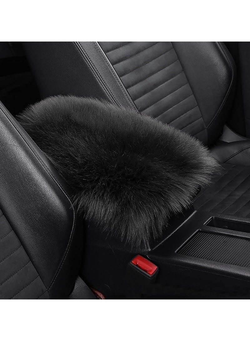 KASTWAVE Auto Center Console Pad, Car Decor Accessories for Women,11.8" x 7.9" Furry Armrest Cover Universal for SUV/Truck/Car, Warm Winter Premium Faux Sheepskin Wool, (2pcs Black) - Image 1