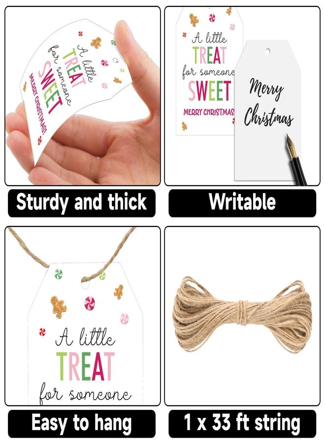 G2PLUS Merry Christmas Tags - 50Pcs Xmas Paper Gift Tags with String, A Little Treat for Someone Sweet Tag for Candy Bags, Gift Wrapping, Holiday Party Favors, DIY Crafts (3.3x2.2 in) - Image 3
