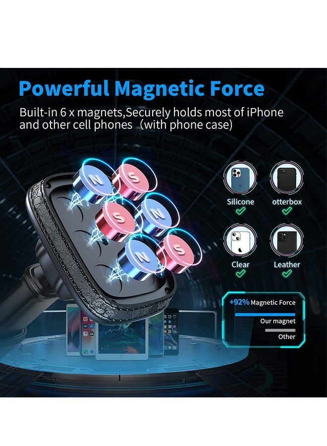 PADOM حامل هاتف مغناطيسي للسيارة PADOM، حامل هاتف بقبضة شفط صناعية قوية للوحة القيادة أو الزجاج الأمامي مع ذراع تلسكوبية قابلة للتعديل، 6 مغناطيسات قوية، لجميع الهواتف المحمولة - Image 3