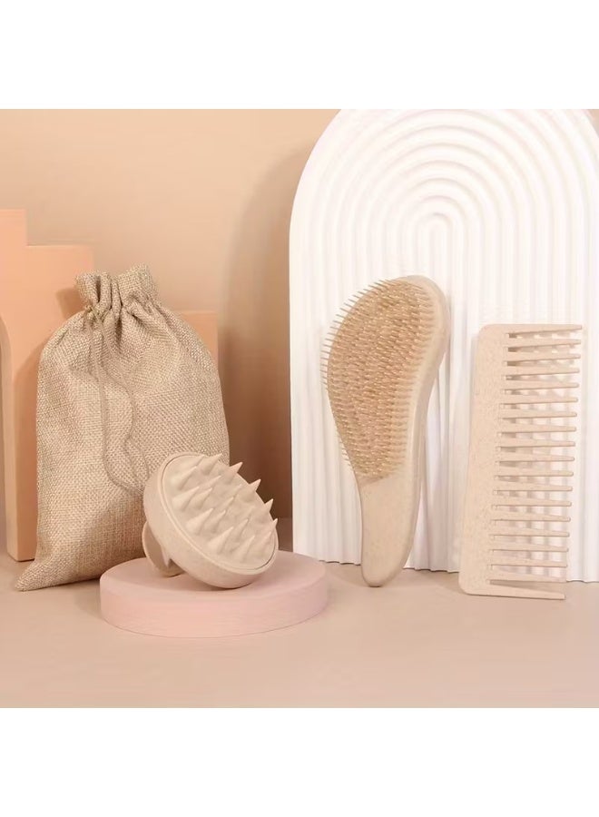 Goolsky Wheat Straw Hair Care Set - Soft Bristle Comb & Portable Silicone Scalp Massager For Long Hair - Image 4