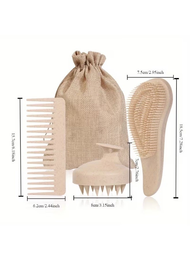 Goolsky Wheat Straw Hair Care Set - Soft Bristle Comb & Portable Silicone Scalp Massager For Long Hair - Image 5