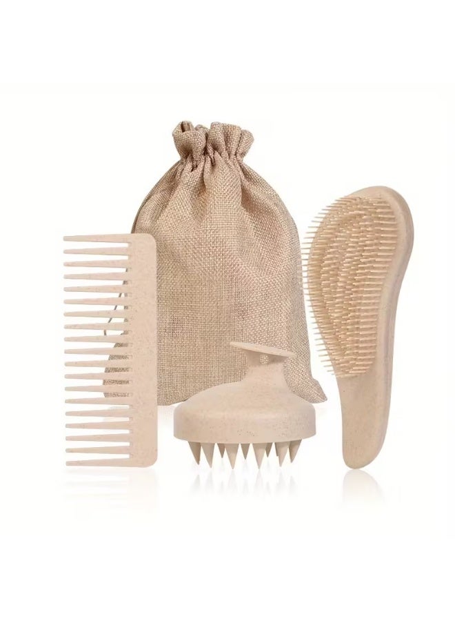 Goolsky Wheat Straw Hair Care Set - Soft Bristle Comb & Portable Silicone Scalp Massager For Long Hair - Image 1