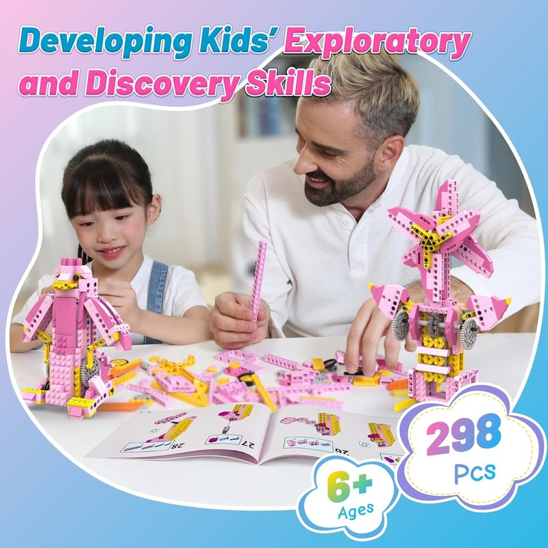 أبيتور روبوت جي، ألعاب STEM للبنات من سن 6-12، مجموعات بناء كهربائية 8 في 1، مجموعات علمية وردية، ألعاب بناء حرفية تعليمية، هدايا عيد ميلاد للبنات (298 قطعة) - Image 3