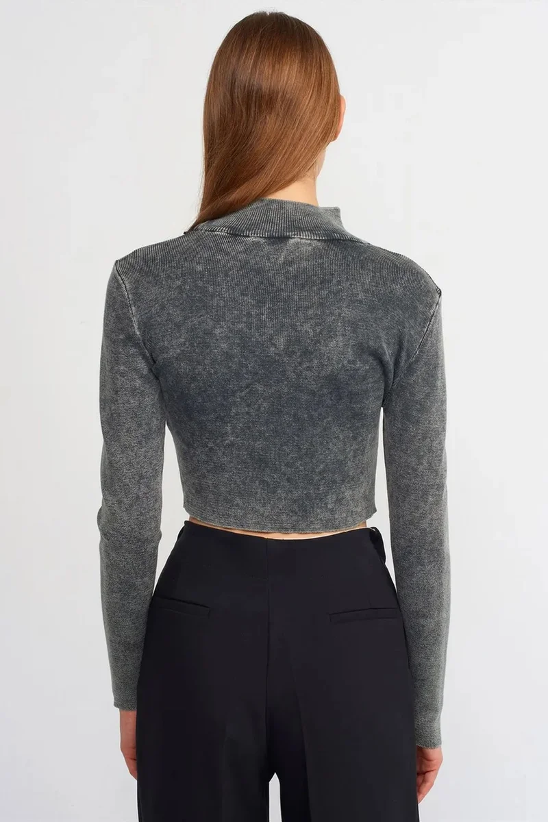 Dilvin Charcoal Grey DILVIN Women's Cropped Ribbed Half-Turtleneck Sweater for Women | Best Price UAE