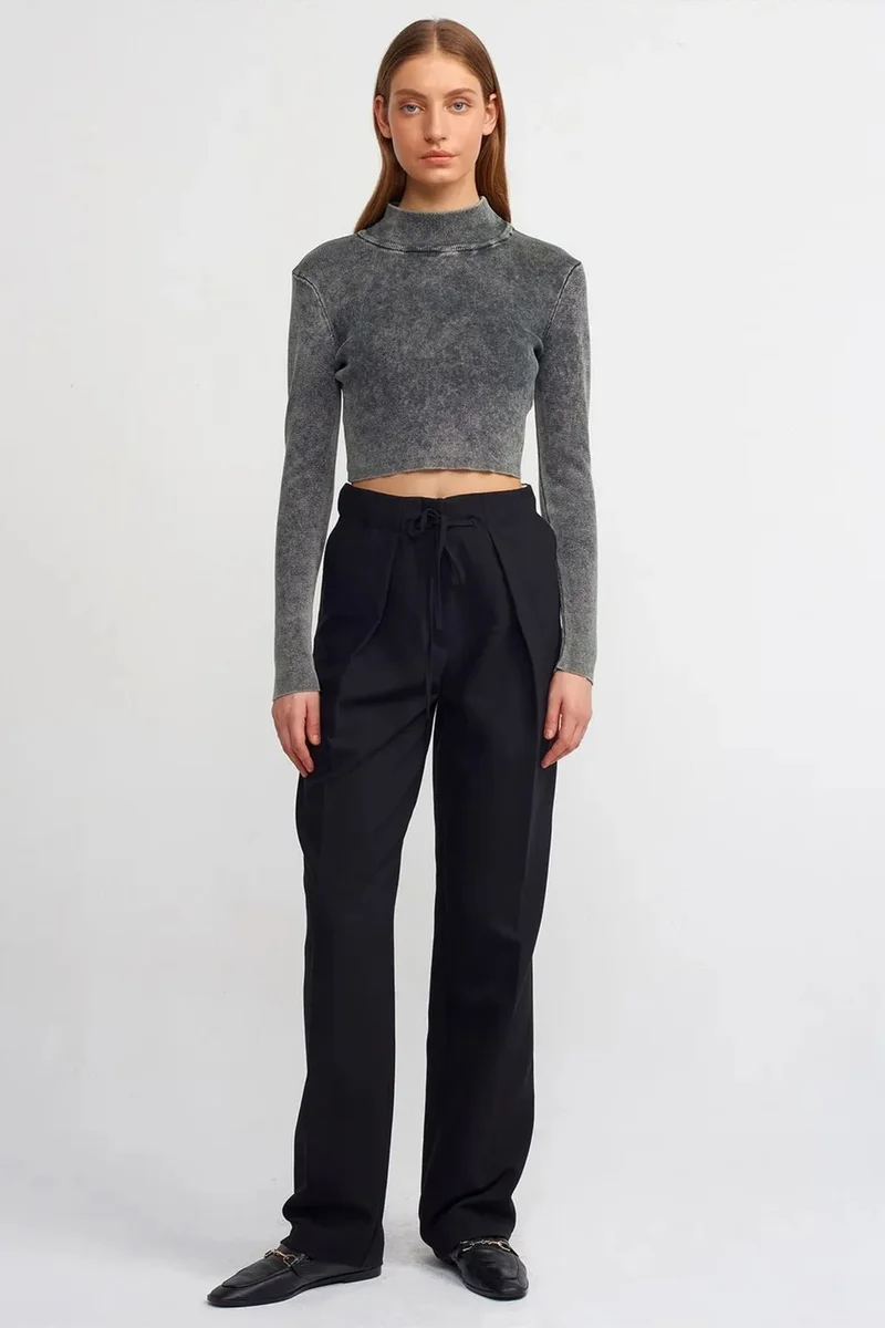 Dilvin Charcoal Grey DILVIN Women's Cropped Ribbed Half-Turtleneck Sweater for Women | Best Price UAE
