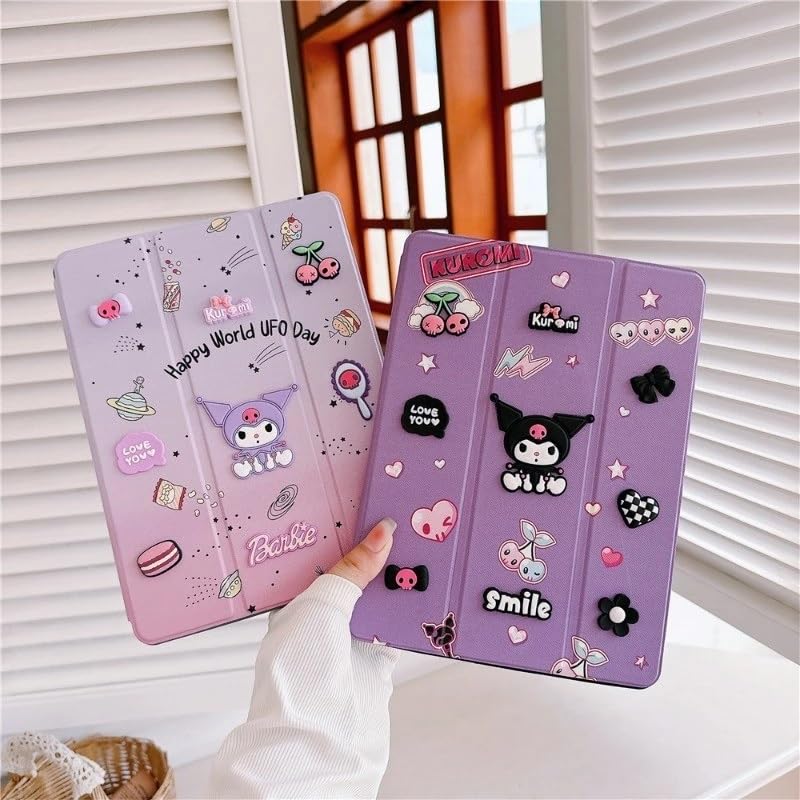 COVERLY for Samsung Tab A9 Plus 3D Cute Cartoon Kuromi Doll PU Leather Flip Case,Candy Auto Wake/Sleep Colorful Floral Stand with Pencil Holder Cover for Samsung Galaxy Tab A9+ 11 inch (Pastel) - Image 2