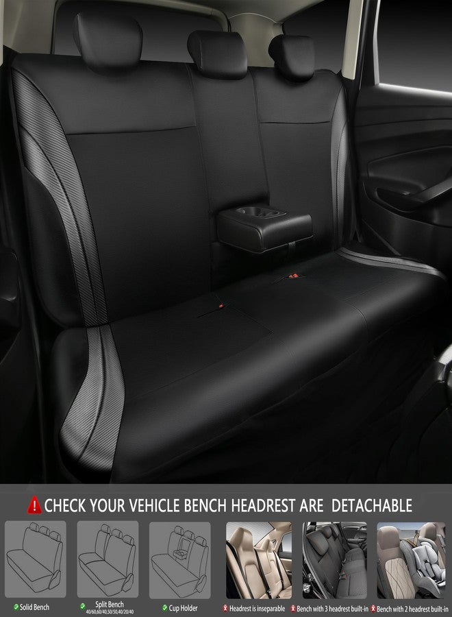CAR PASS طقم كامل من أغطية مقاعد السيارة الرياضية المصنوعة من الجلد وألياف الكربون من CAR PASS، متوافقة مع الوسائد الهوائية، مزودة بسحاب للمقعد الخلفي، مناسبة لسيارات الدفع الرباعي، والشاحنات الصغيرة، وسيارات السيدان، والشاحنات (أسود) - Image 4
