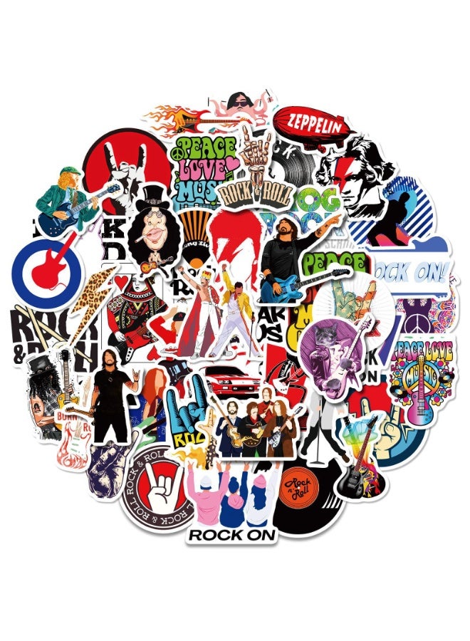 NIBEMINENT 50 Pcs Rock Series Deco Kit Waterproof Stickers, High Definition Printing Bright Colors, Suitable for Laptop Skateboard Luggage Water Bottle Guitar DIY - Image 1
