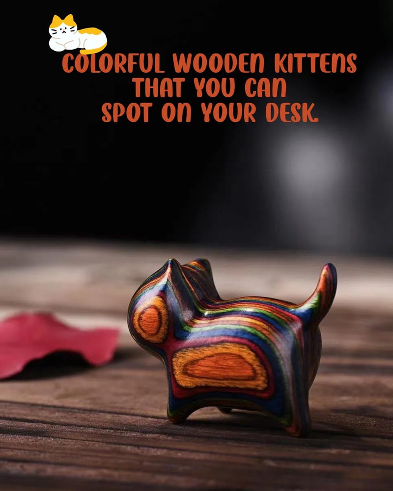Xtlonbom Wood Cat Figurinesï¼Œ mini cat Desk Decor Cute Handmade Wooden Cat Sculpture Cat Home Office Shelf Desk Decor Sculpture, Gifts for Women and Cat Lovers - Image 3