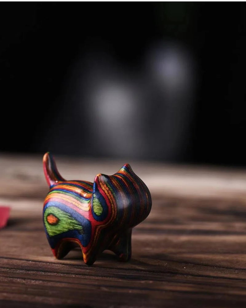 Xtlonbom Wood Cat Figurinesï¼Œ mini cat Desk Decor Cute Handmade Wooden Cat Sculpture Cat Home Office Shelf Desk Decor Sculpture, Gifts for Women and Cat Lovers - Image 4